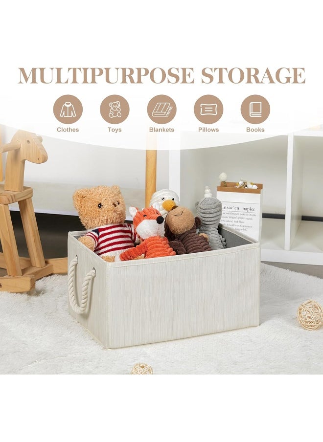HQ-GAMING Collapsible Rectangular Storage Basket, Large Storage Box with Rope Handles, Storage Bins, Foldable Storage Baskets, Organizer Basket Used for Organizing Shelves, Closets, Clothes, and Toy, Beige  - Image 3