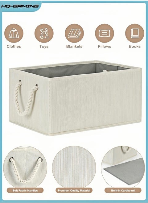 Collapsible Rectangular Storage Basket, Large Storage Box with Rope Handles, Storage Bins, Foldable Storage Baskets, Organizer Basket Used for Organizing Shelves, Closets, Clothes, and Toy, Beige