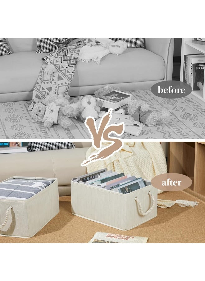 HQ-GAMING Collapsible Rectangular Storage Basket, Large Storage Box with Rope Handles, Storage Bins, Foldable Storage Baskets, Organizer Basket Used for Organizing Shelves, Closets, Clothes, and Toy, Beige  - Image 4