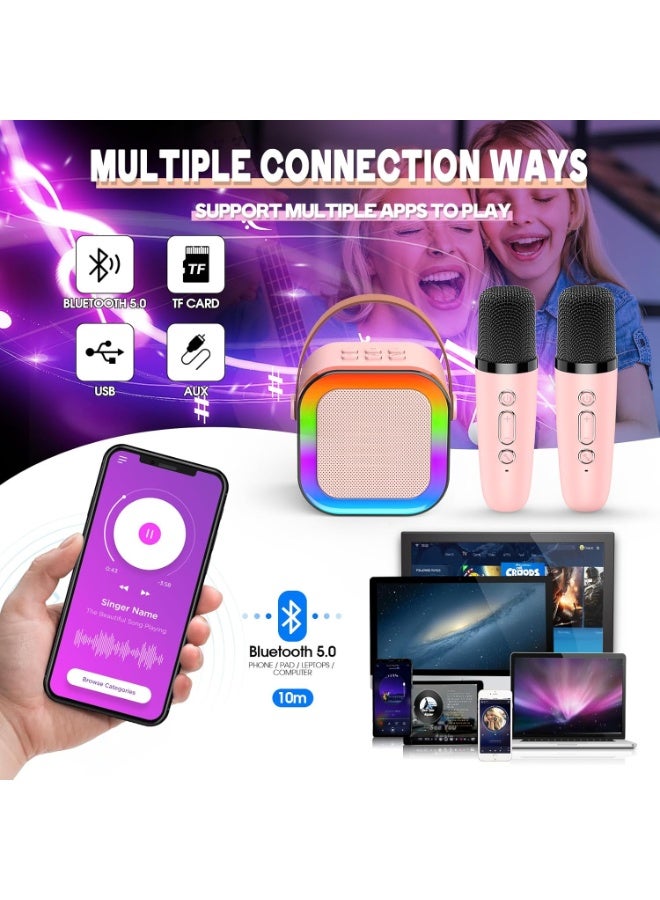 Mini Karaoke Machine for Kids Adults, Portable Bluetooth Karaoke Speaker with 2 Wireless Mics and LED Color Lights,Karaoke Gifts for Girls and Boys Birthday Home Party - Image 2