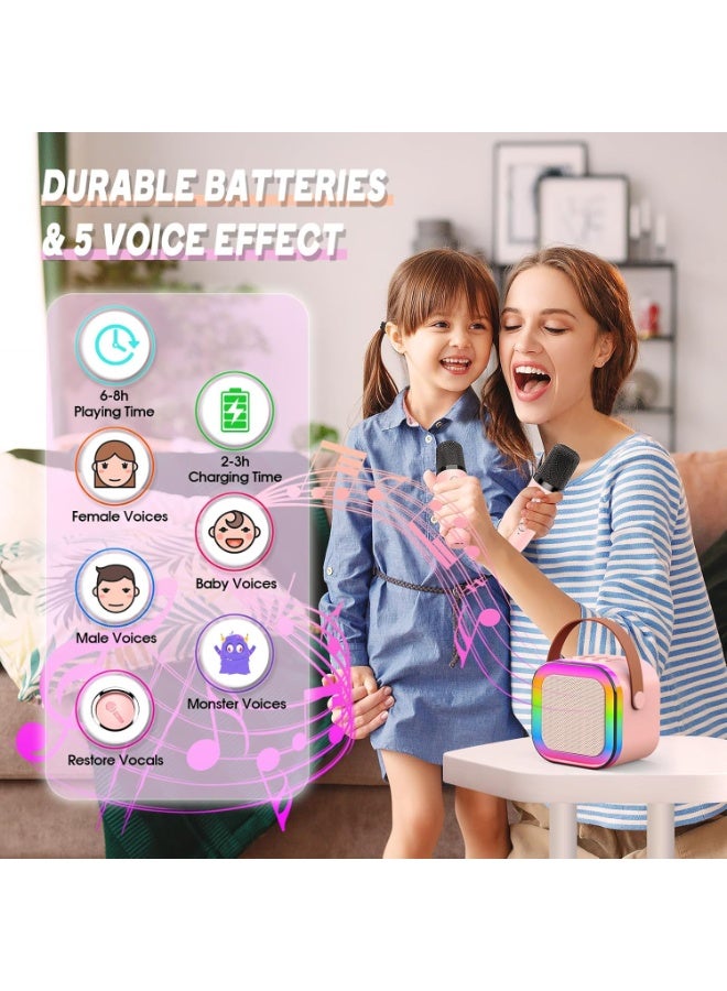 Mini Karaoke Machine for Kids Adults, Portable Bluetooth Karaoke Speaker with 2 Wireless Mics and LED Color Lights,Karaoke Gifts for Girls and Boys Birthday Home Party - Image 3