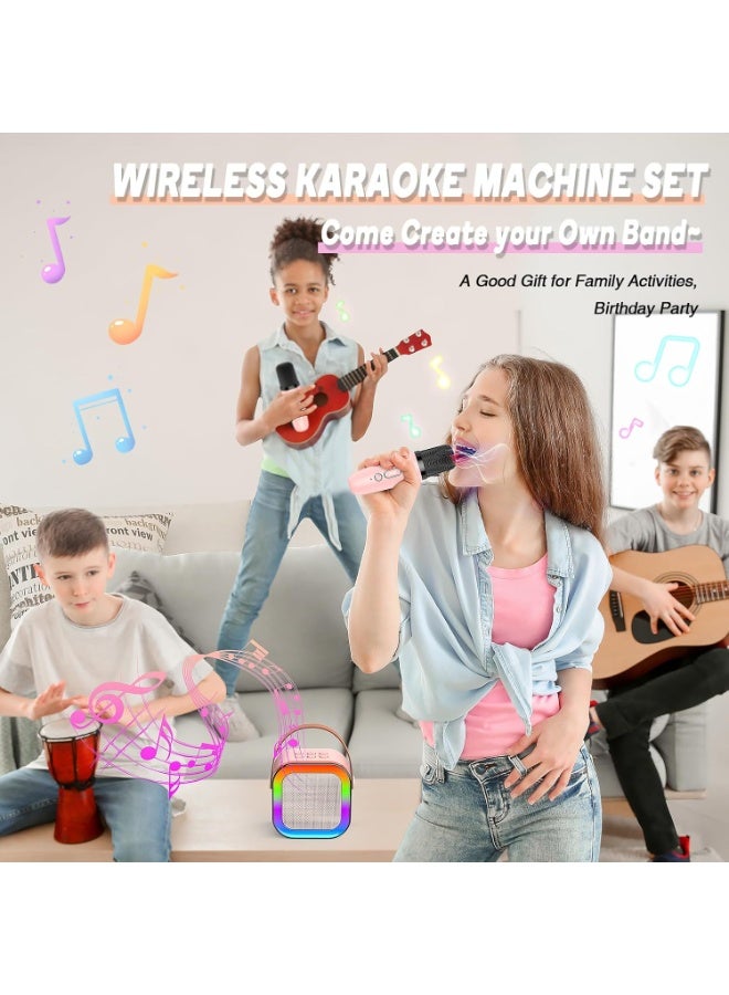 Mini Karaoke Machine for Kids Adults, Portable Bluetooth Karaoke Speaker with 2 Wireless Mics and LED Color Lights,Karaoke Gifts for Girls and Boys Birthday Home Party - Image 5