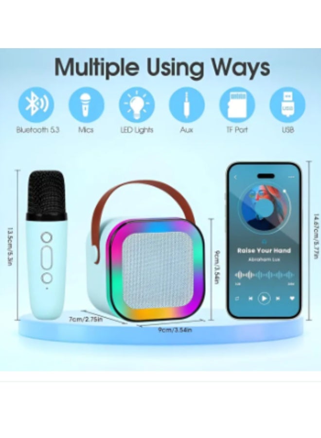 Mini Karaoke Machine for Kids Adults, Portable Bluetooth Karaoke Speaker with 2 Wireless Mics and LED Color Lights,Karaoke Gifts for Girls and Boys Birthday Home Party - Image 5