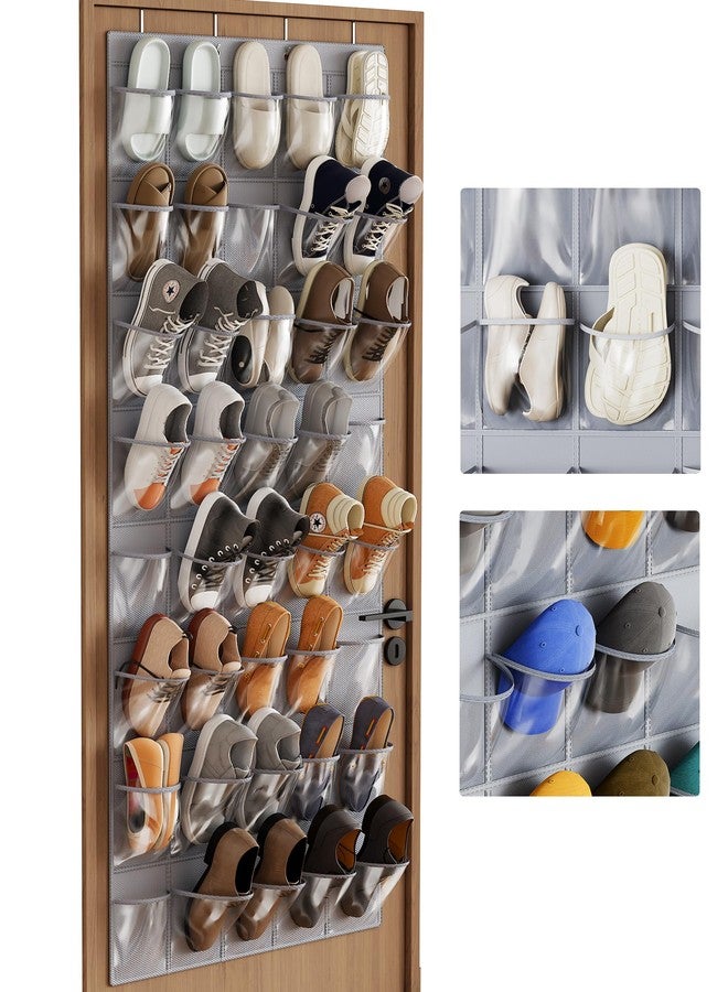 NiHome Over the Door Shoe Organizer with 40 Clear Pockets, Hanging Closet Storage Rack for 20+ Pairs of Shoes, Waterproof PVC Space-Saving Headphone & Cell Phone Holder for Classroom Dorm, Laundry - Image 1