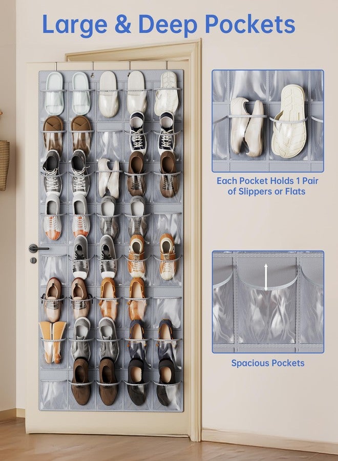 NiHome Over the Door Shoe Organizer with 40 Clear Pockets, Hanging Closet Storage Rack for 20+ Pairs of Shoes, Waterproof PVC Space-Saving Headphone & Cell Phone Holder for Classroom Dorm, Laundry - Image 4