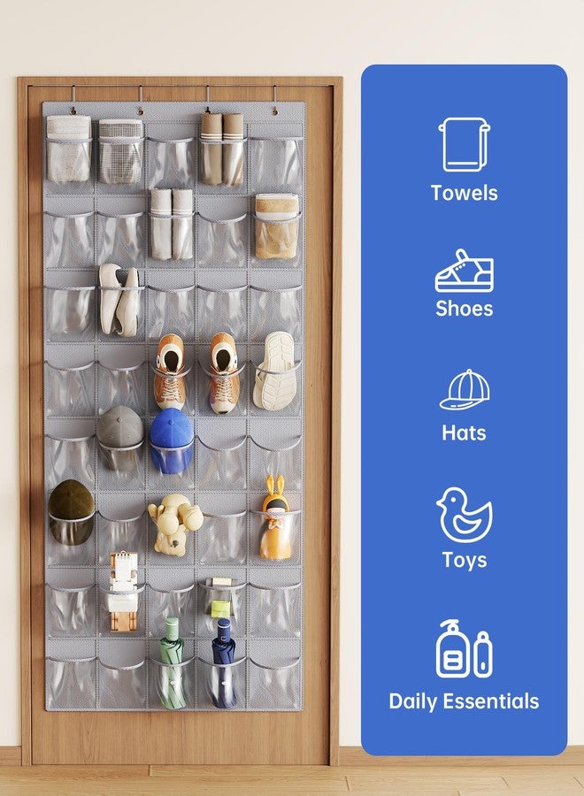 NiHome Over the Door Shoe Organizer with 40 Clear Pockets, Hanging Closet Storage Rack for 20+ Pairs of Shoes, Waterproof PVC Space-Saving Headphone & Cell Phone Holder for Classroom Dorm, Laundry - Image 3