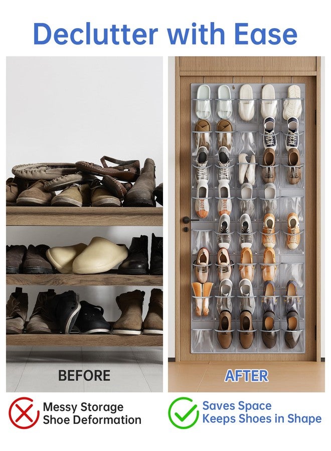 NiHome Over the Door Shoe Organizer with 40 Clear Pockets, Hanging Closet Storage Rack for 20+ Pairs of Shoes, Waterproof PVC Space-Saving Headphone & Cell Phone Holder for Classroom Dorm, Laundry - Image 2