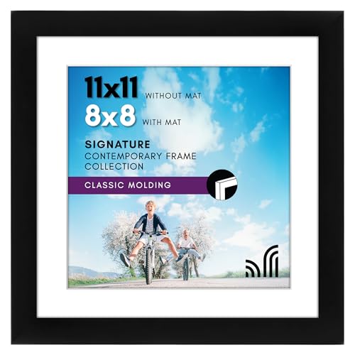 Americanflat 11x11 Picture Frame with ShatterResistant Glass  Use as 8x8 Frame with Mat or Display 11x11 Photo Without Mat  Signature Collection  Square Frames for Wall Display  Black - Image 1