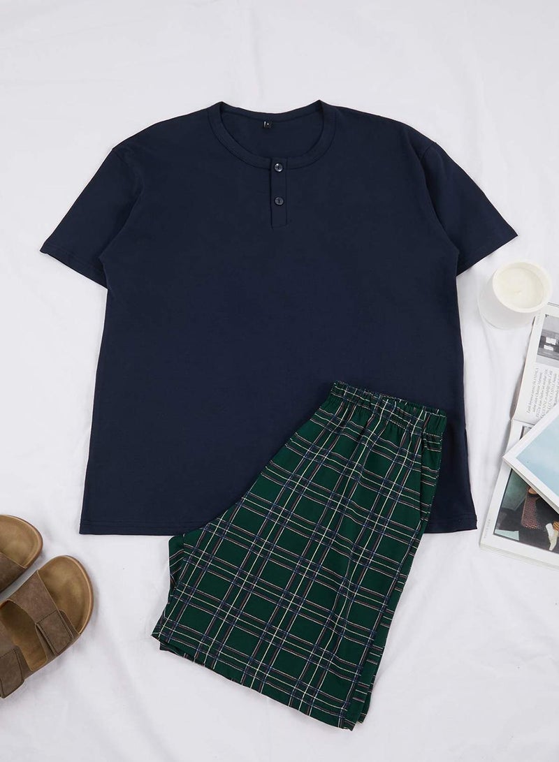 trendyol Navy Blue Regular Buttoned Collar Plaid Cotton Pajama Set Tmnss26Pt00012 - Image 3
