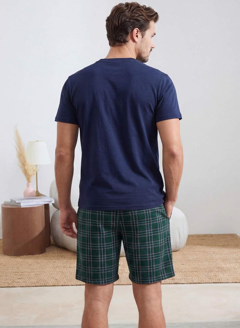 trendyol Navy Blue Regular Buttoned Collar Plaid Cotton Pajama Set Tmnss26Pt00012 - Image 2