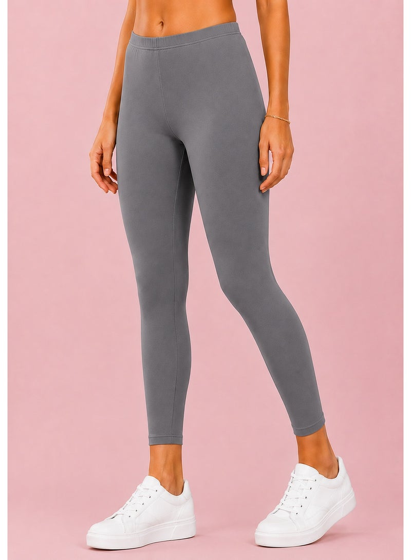 بنطال ليقنز نسائي بطول الكاحل - رمادي