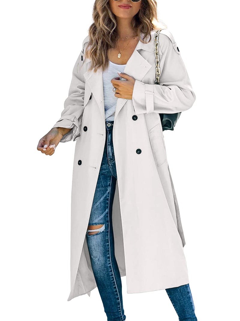 Makkrom Women's Double Breasted Long Trench Coat Classic Lapel Slim Windproof Overcoat with Belt - Image 1