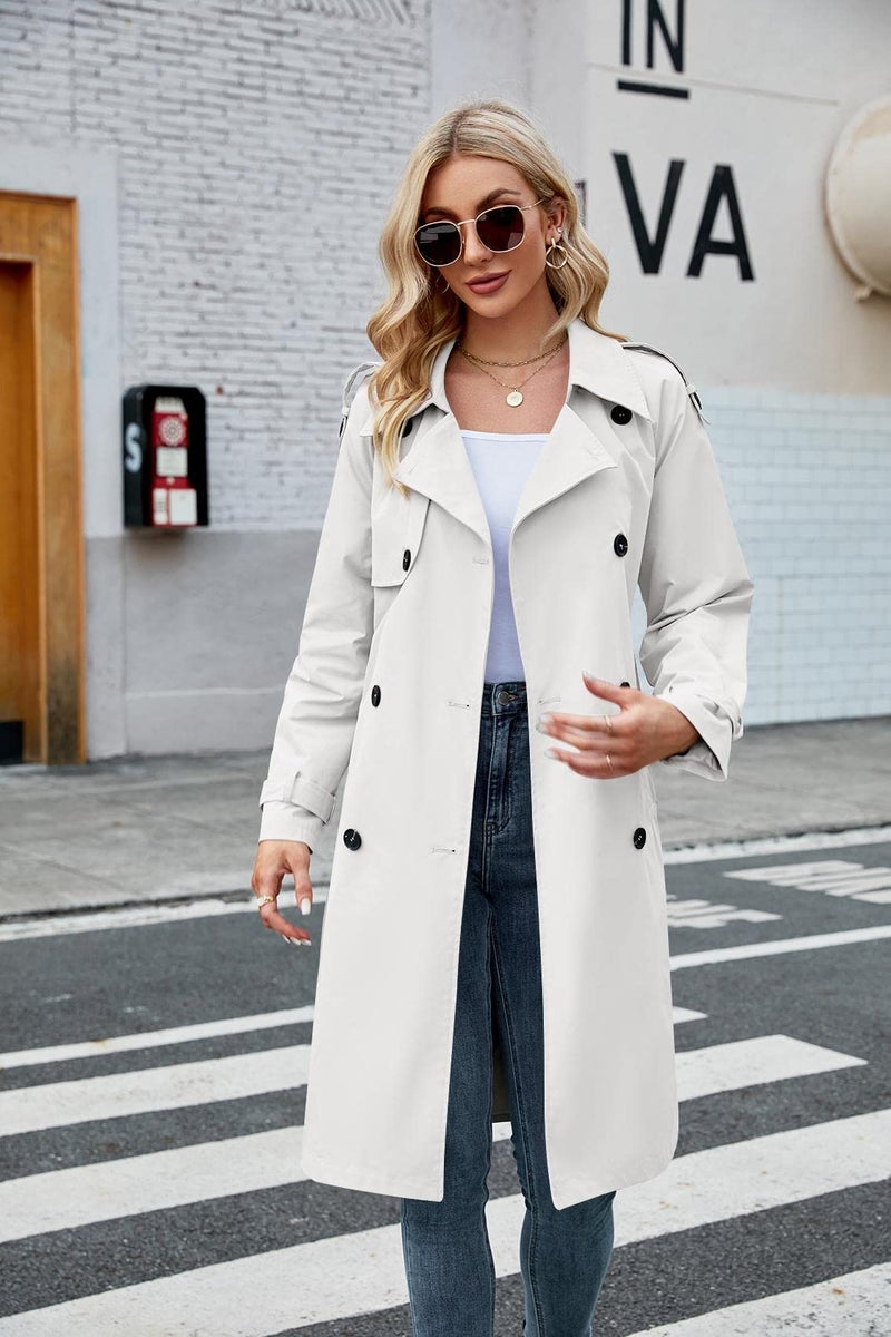 Makkrom Women's Double Breasted Long Trench Coat Classic Lapel Slim Windproof Overcoat with Belt - Image 3
