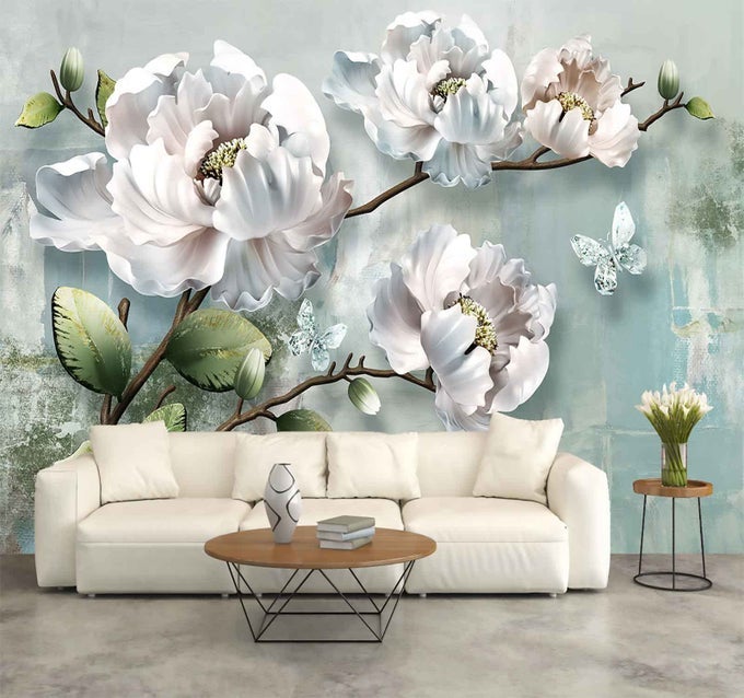 CHINOISERIE LOTUS MURAL WALLPAPER WHITE ABSTRACT FLORAL WALLPAPER FORBEDROOM LIVING ROOM TV BACKGROUND SOFA WALL NOT SELFADHESIVE