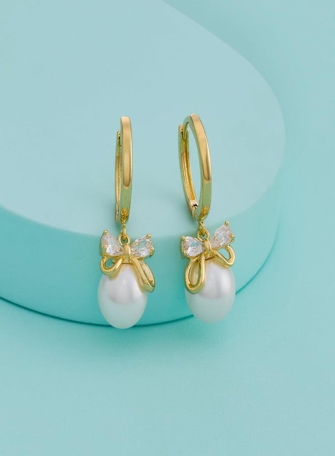 Kushal's Fashion Jewellery Pearl Gold Polished Copper Trendy Zircon Earrings, Best for Casual Wear & Special Occasion - 456172 - Image 3