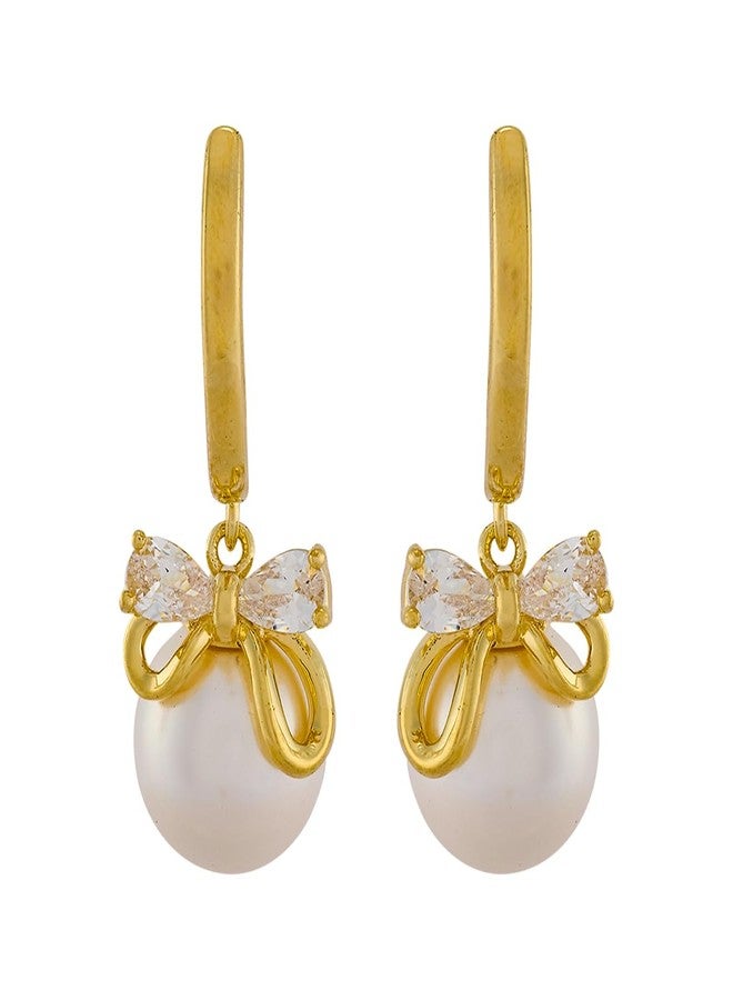 Kushal's Fashion Jewellery Pearl Gold Polished Copper Trendy Zircon Earrings, Best for Casual Wear & Special Occasion - 456172 - Image 2