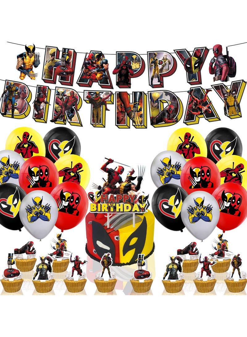 Deadpool Theme Birthday Party decoration Deadpool Wolf Brother Deadpool Birthday Flag Cake Insert Exhaust Ball Spiral