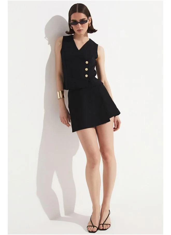 جون June Shorts & Skirt Vest Set Black