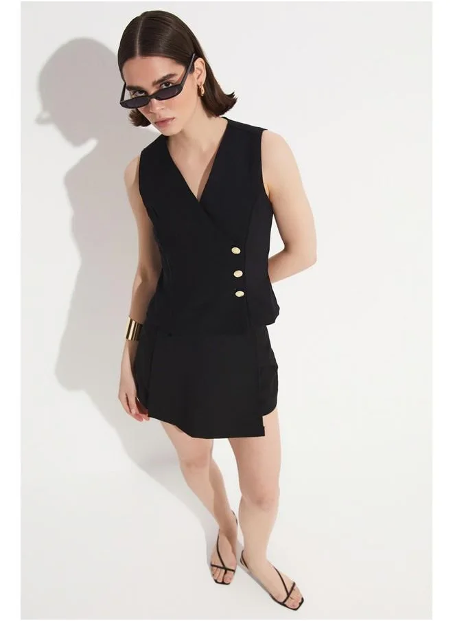 جون June Shorts & Skirt Vest Set Black