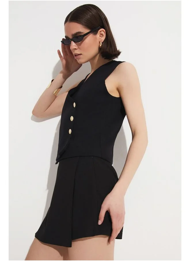 جون June Shorts & Skirt Vest Set Black