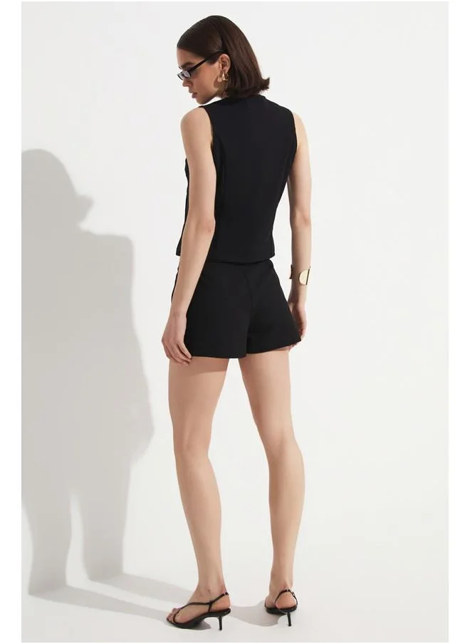 جون June Shorts & Skirt Vest Set Black