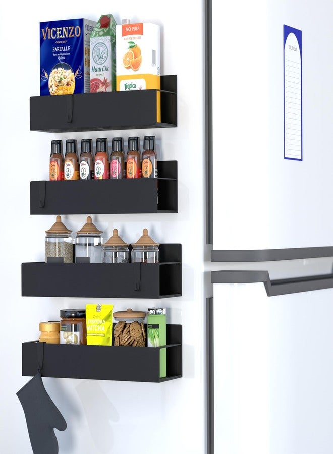 Global Digitronix Metal Magnetic Spice Rack for Refrigerator - 4 Pack Strong Magnet Organizer Shelves with Notepad - Black Heavy-Duty Spice Storage for Kitchen, Pantry, Laundry, Apartment, RV - Image 1