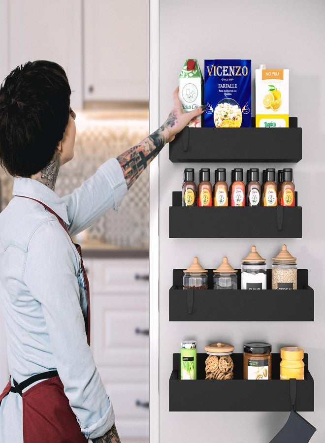 Global Digitronix Metal Magnetic Spice Rack for Refrigerator - 4 Pack Strong Magnet Organizer Shelves with Notepad - Black Heavy-Duty Spice Storage for Kitchen, Pantry, Laundry, Apartment, RV - Image 2