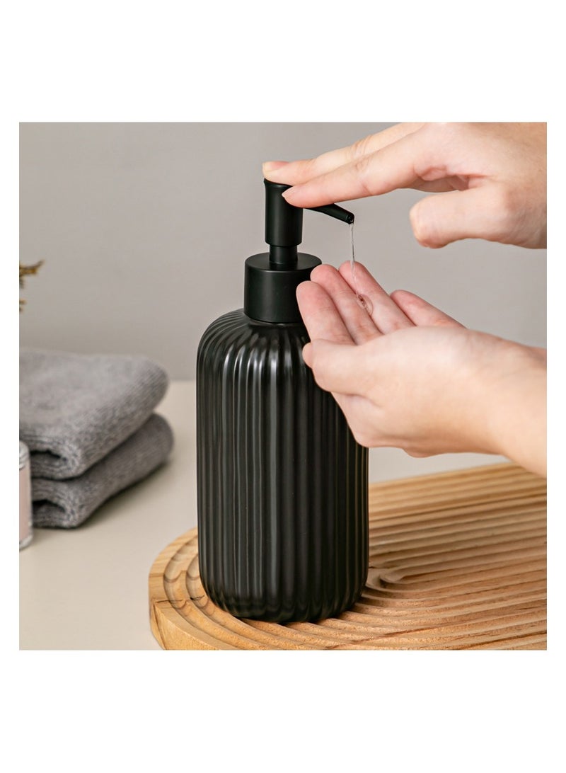 مجموعة أدوات المائدة موزع الصابون السائل ، 400ml الزجاج موزع الصابون السائل ، مع علبة الخيزران مضخة ، موزع زجاجة الصابون السائل القابلة لإعادة الاستخدام ، ومناسبة للحمام والمطبخ - Image 2