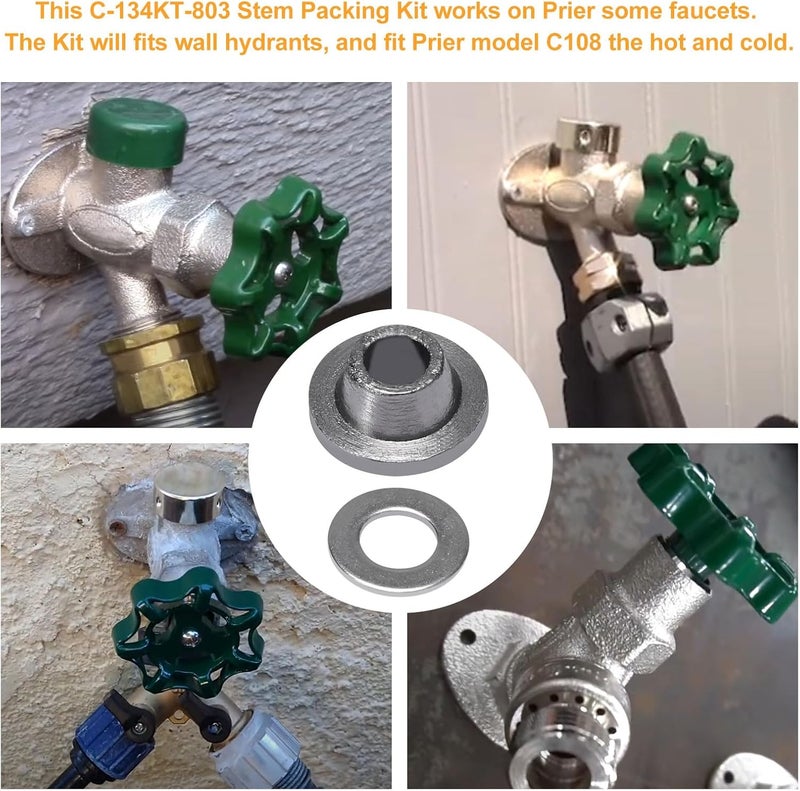 GEAIN C-134KT-803 Stem Packing Kit Replace for Prier C-134/135/144/154, Fits for wall hydrant and Fits for Prier model C108 hot and cold-2 set - Image 5