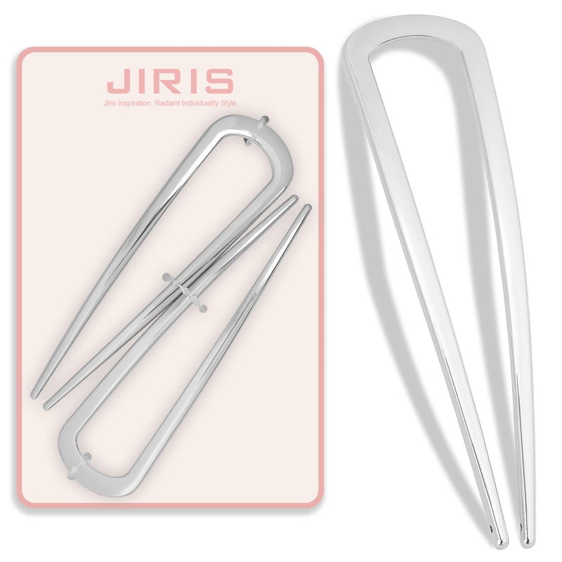 JIRIS 2PCS 4.2Inch French Hair Pins U-Shaped Pins for Women and Girls Fashion Metal Hair Pin French Twist Hair Pins for Buns, Updos,Stylish and Functional(set1-silver) - Image 1