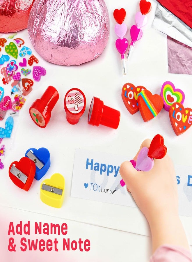 MOREDOTS Valentines Day Gifts for Kids - 24 Pack Giant Chocolate Shaped Stationery Set with Pencils Stickers Gift Tags Erasers Stamper Sharperner - Valentine's Classroom School Exchange Boys Girls Party Favors - Image 5