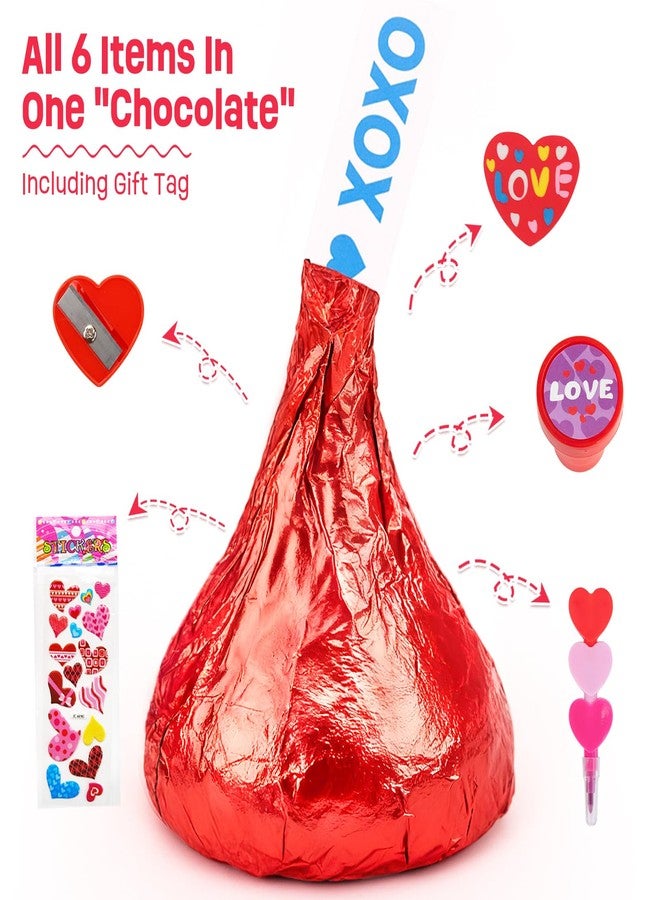 MOREDOTS Valentines Day Gifts for Kids - 24 Pack Giant Chocolate Shaped Stationery Set with Pencils Stickers Gift Tags Erasers Stamper Sharperner - Valentine's Classroom School Exchange Boys Girls Party Favors - Image 2