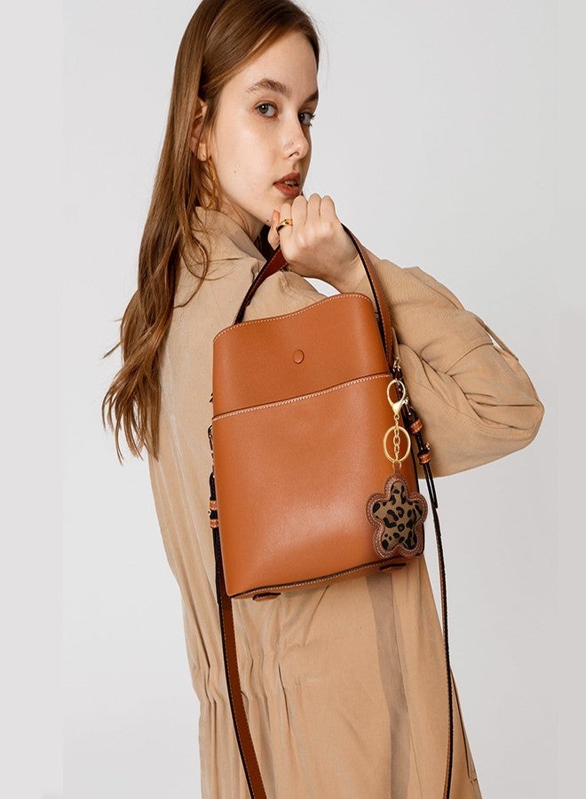 Fmeida Leopard Keychain for Women - PU Leather Bag Charms, Fashion Floral Keychain Accessory for Handbags, Backpacks, Purses Brown - Image 2