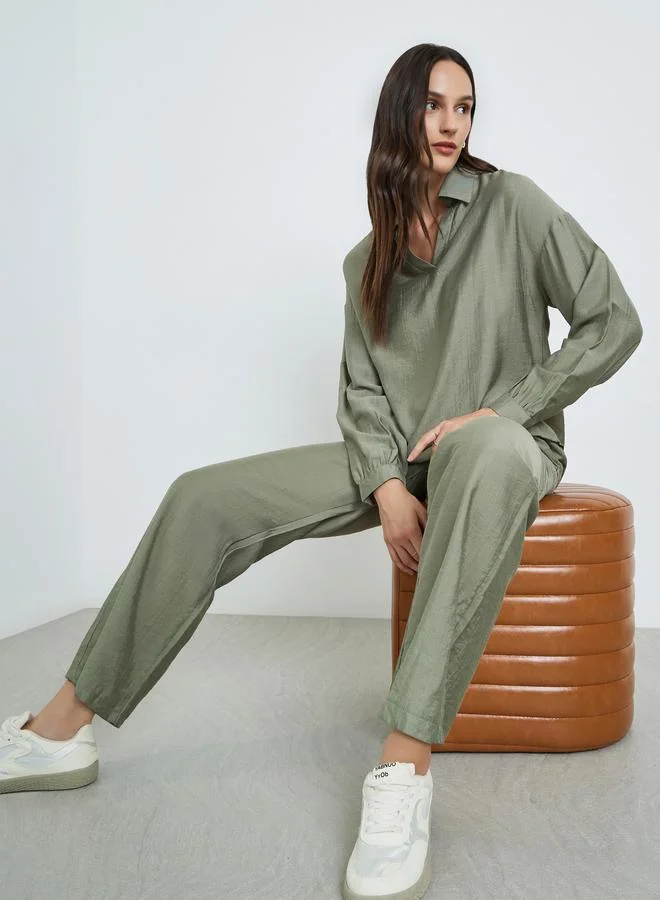 تايك تو طقم بنطال وبلوزة طويلة الأكمام