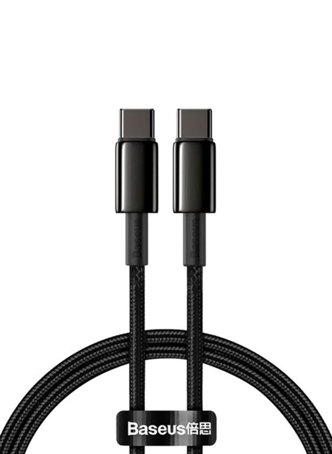 بيسوس كابل بمنفذ Type C للشحن السريع ونقل البيانات من USB C إلى USB C بقدرة 100 وات وبتقنية PD وبشدة 5 أمبير وبتقنية الشحن السريع إصدار 4.0، من سبيكة زنك ومضفر من النايلون لأجهزة سامسونج S21 و+S20 وS10 ونوت 10 وآي باد برو وماك بوك برو وجوجل بكسل وغير ذلك المزيد، بطول 1 م. أسود - Image 2