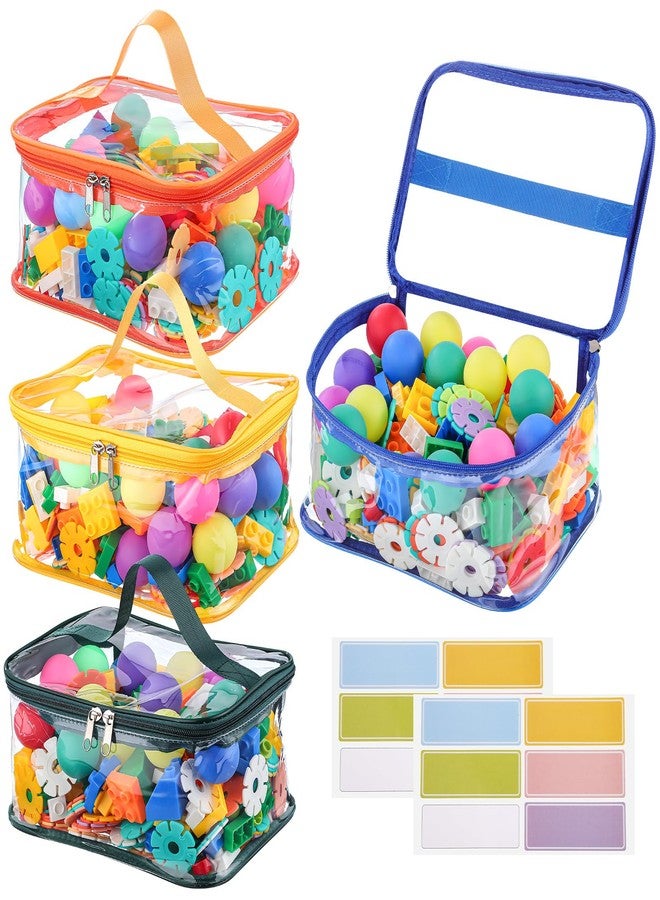 Dntorx 4 Packs Clear Toy Storage Bags, Colorful PVC Waterproof Toy Organizer with Zip Reusable Bags for Building Blocks, Board Game, Puzzles, Kids Books, Stationery - Image 1