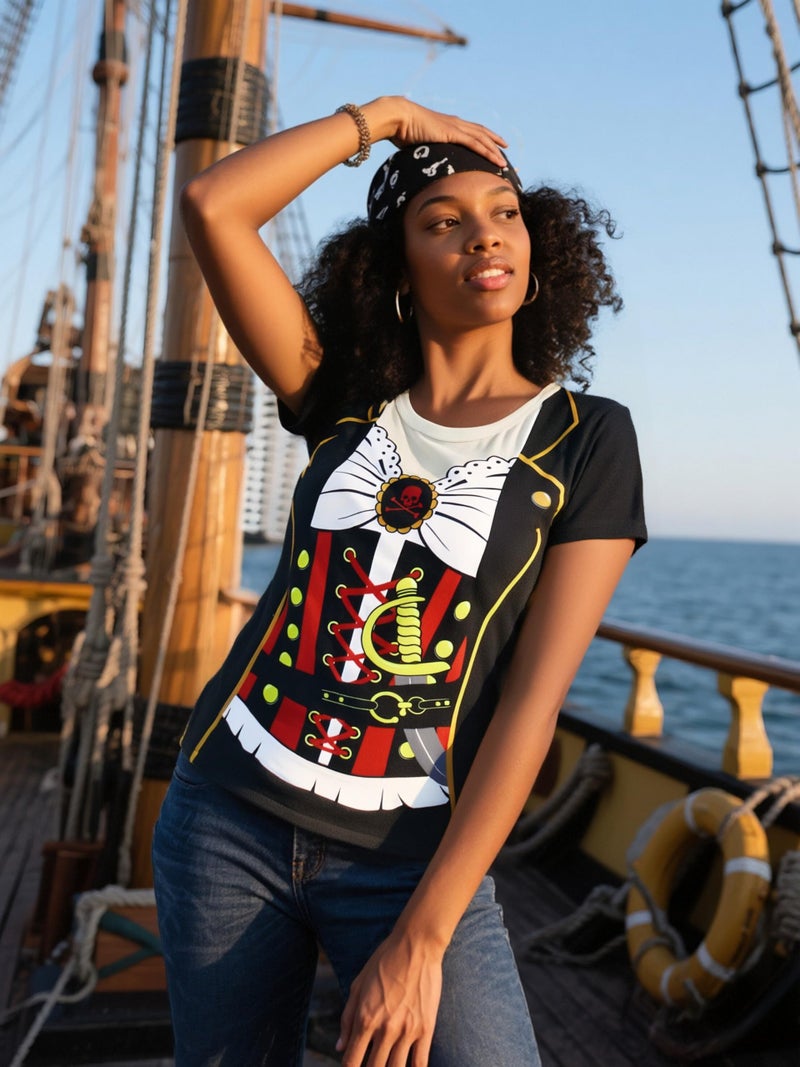 Funny World Women's Pirate Costume T-Shirts, Large, Black - Image 4