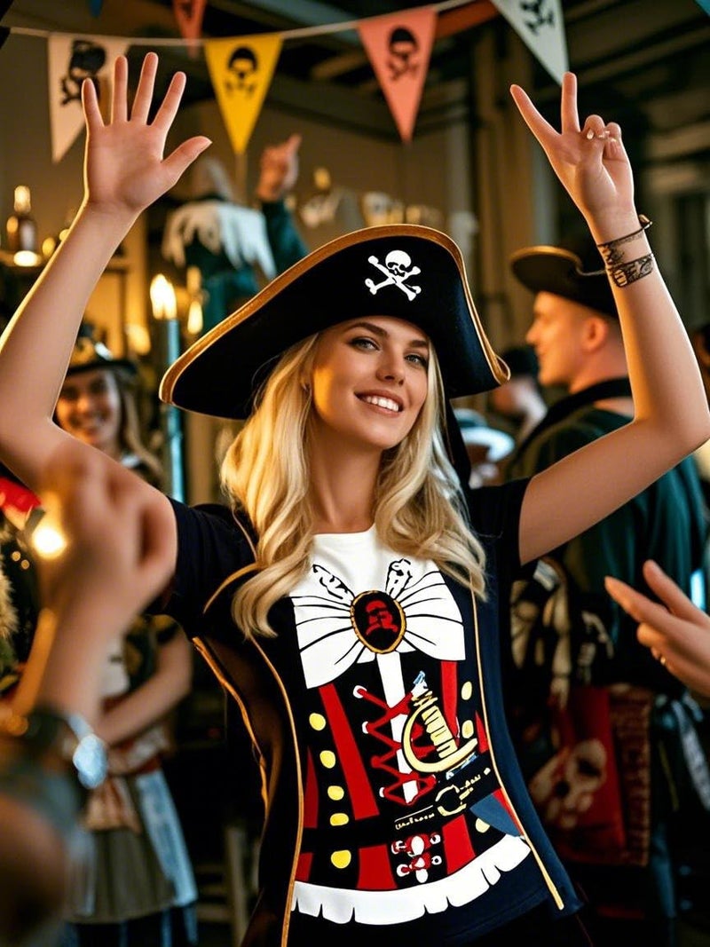 Funny World Women's Pirate Costume T-Shirts, Large, Black - Image 2