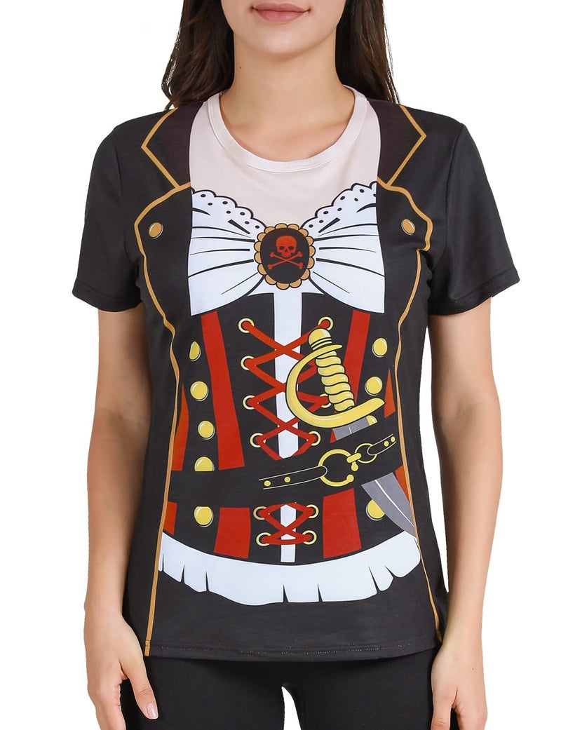 Funny World Women's Pirate Costume T-Shirts, Large, Black - Image 1