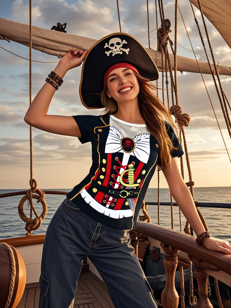 Funny World Women's Pirate Costume T-Shirts, Large, Black - Image 5