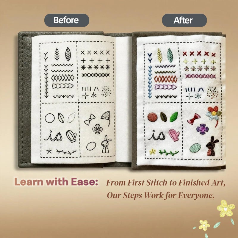 Spazoro 2026 Upgraded Embroidery Stitch Book & Complete Kit for Beginners | Includes Embroidery Hoop,86 Tools,65 Water-Soluble Patterns & 106 Stitches With Guides,Portable Craft Set for Adults & DIY Lovers - Image 4