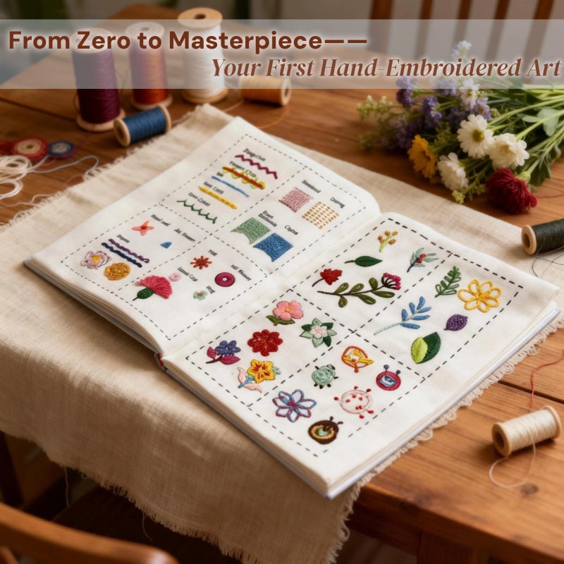 Spazoro 2026 Upgraded Embroidery Stitch Book & Complete Kit for Beginners | Includes Embroidery Hoop,86 Tools,65 Water-Soluble Patterns & 106 Stitches With Guides,Portable Craft Set for Adults & DIY Lovers - Image 5