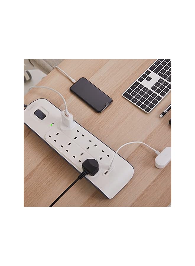 belkin Usb Surge Protector 8 Way/8 Plug Electrical Extension Socket White 2 M Bsv804Ar2M - Image 3