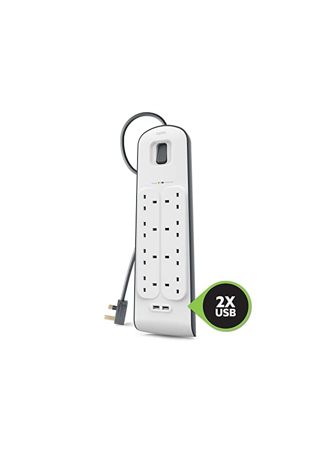belkin Usb Surge Protector 8 Way/8 Plug Electrical Extension Socket White 2 M Bsv804Ar2M - Image 4