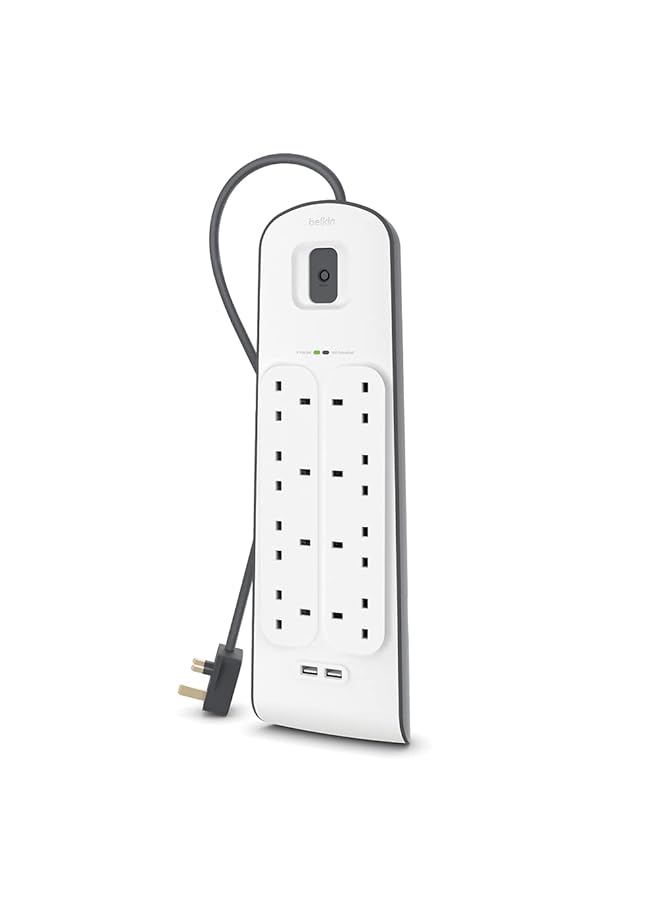 belkin Usb Surge Protector 8 Way/8 Plug Electrical Extension Socket White 2 M Bsv804Ar2M - Image 1