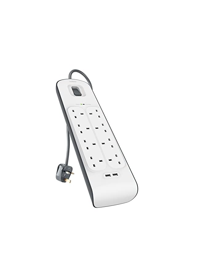 belkin Usb Surge Protector 8 Way/8 Plug Electrical Extension Socket White 2 M Bsv804Ar2M - Image 5