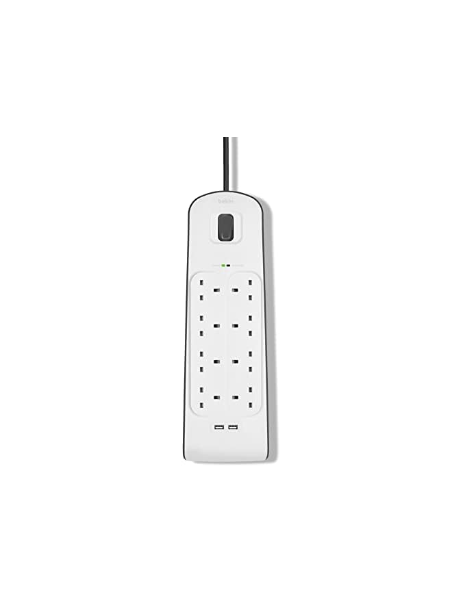 belkin Usb Surge Protector 8 Way/8 Plug Electrical Extension Socket White 2 M Bsv804Ar2M - Image 2