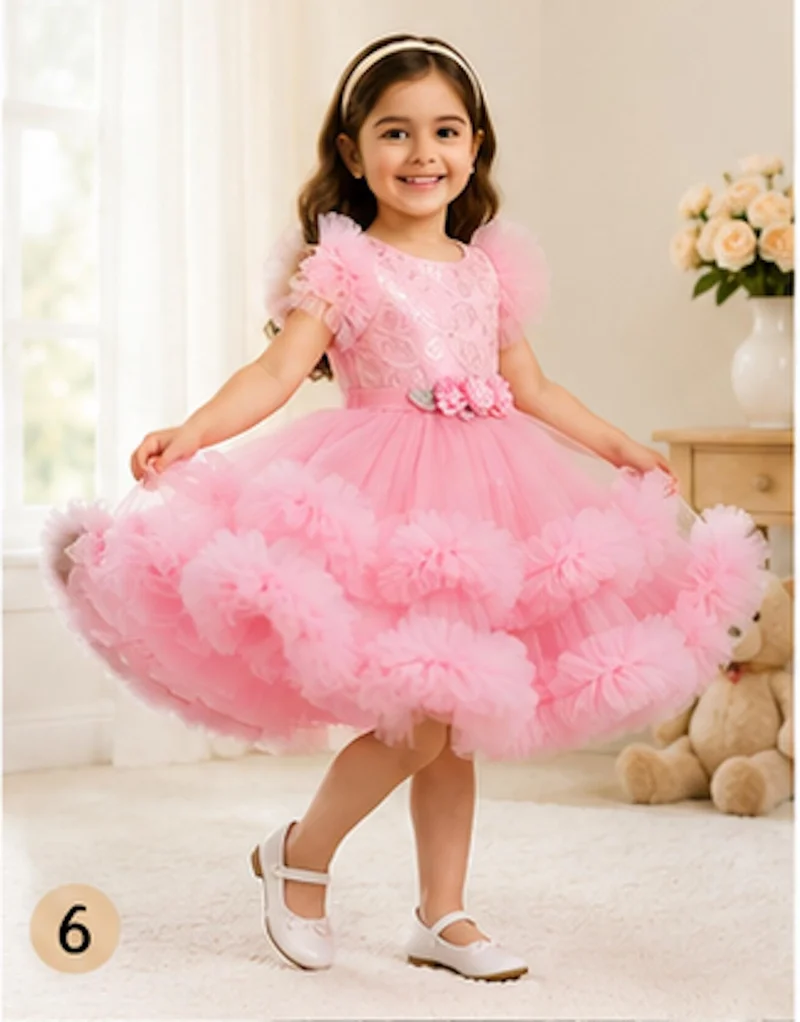 Artemea Artemea Toddler Girls Floral Embellished Mesh Fit & Flare Party Dress - Pink