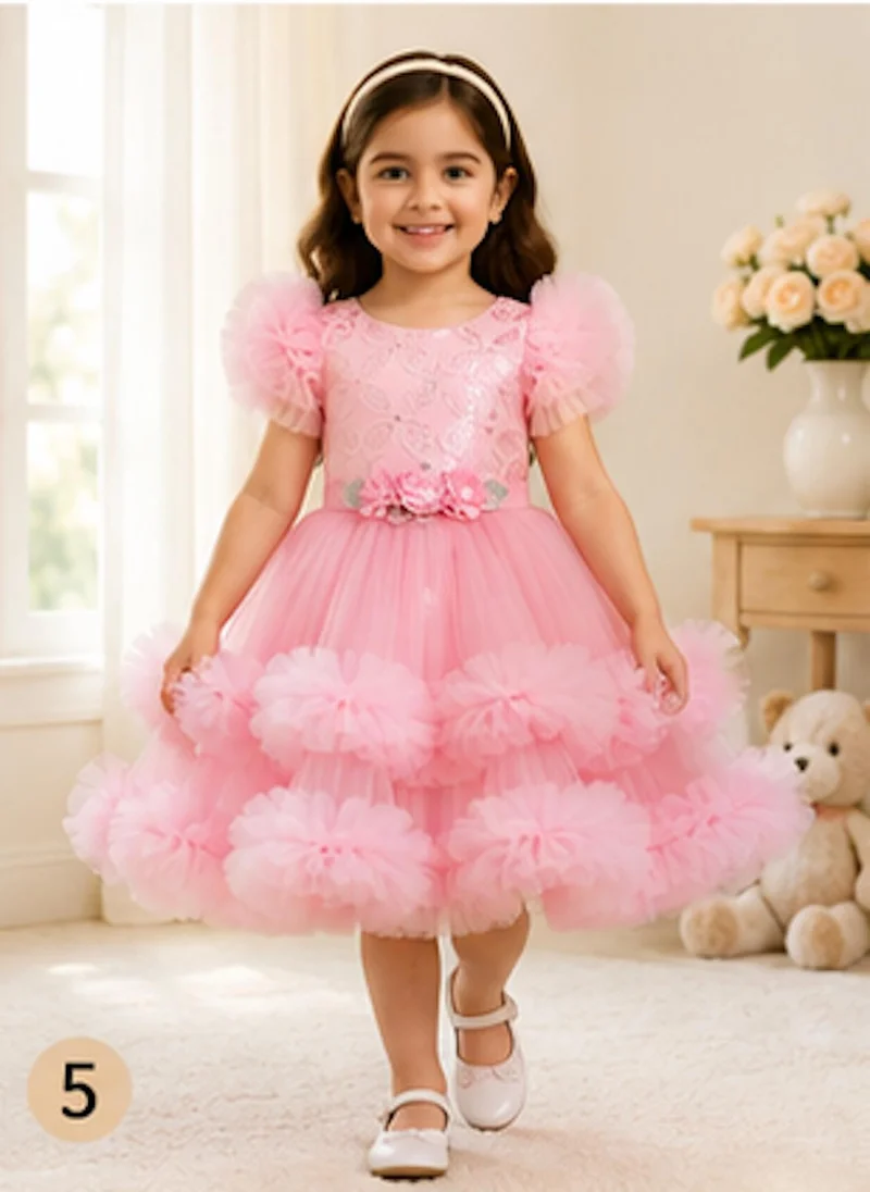 Artemea Artemea Toddler Girls Floral Embellished Mesh Fit & Flare Party Dress - Pink