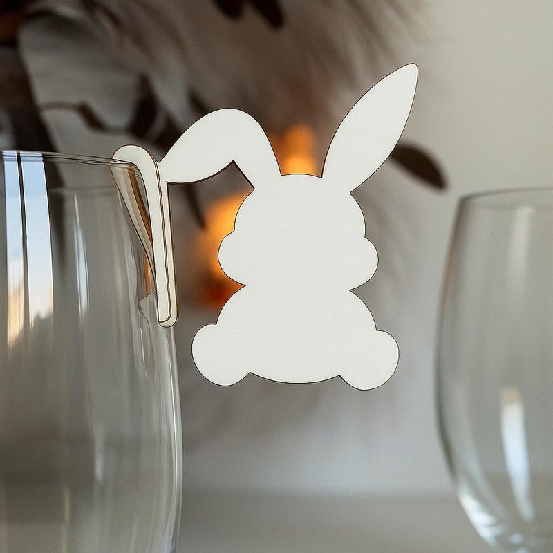 Horoof Home Personalized White Easter Bunny Drink Tags – Set of 3 Custom Acrylic Glass Charms - Image 1